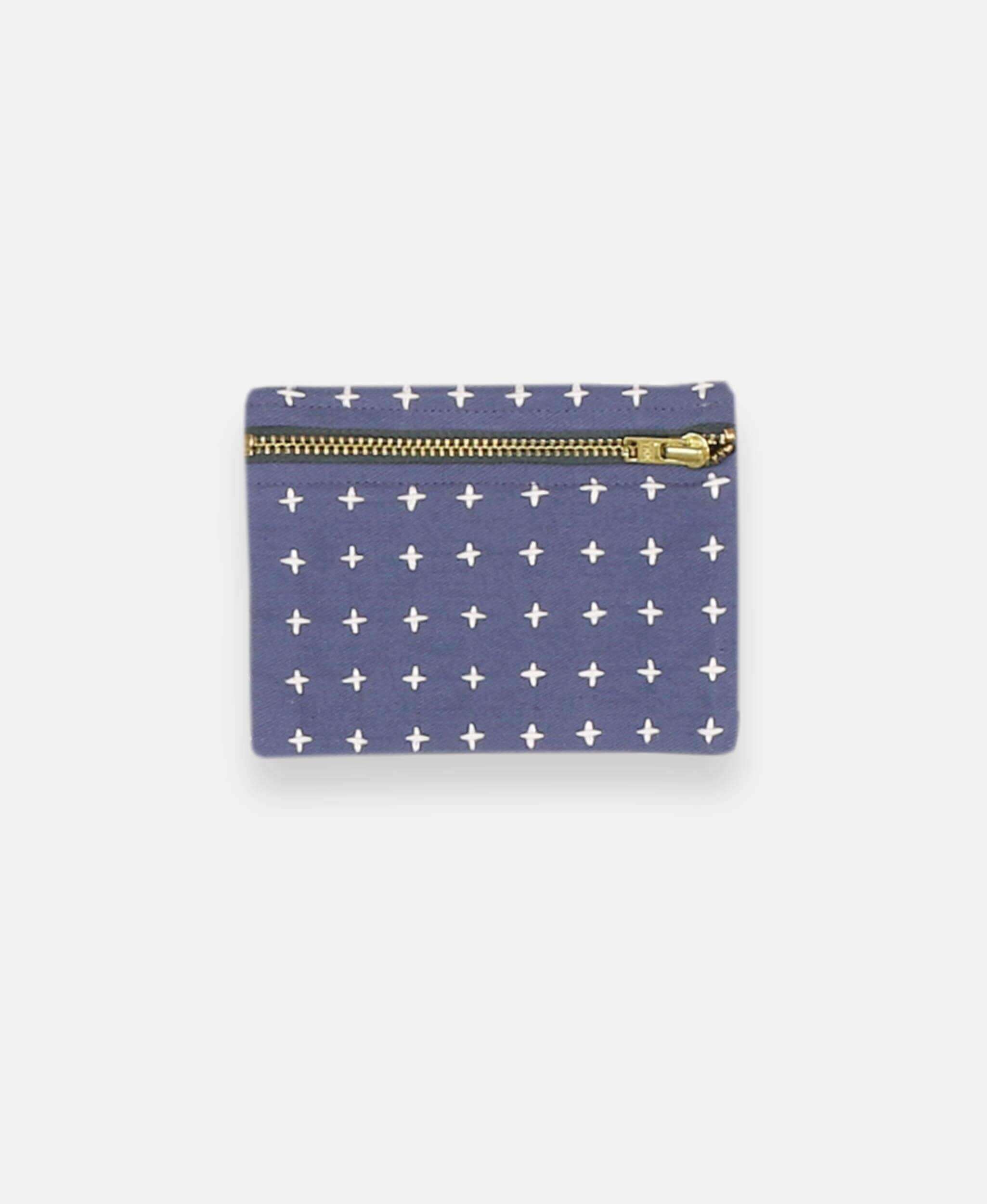 Anchal Project organic cotton coin purse with cross-stitch embroidery in slate gray