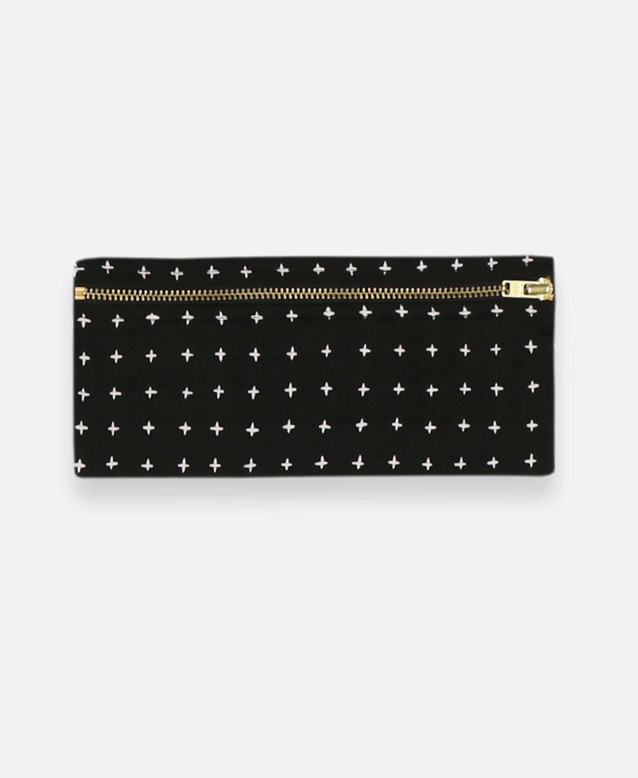 Anchal Project organic cotton pencil case with cross-stitch embroidery in charcoal black