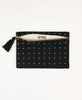 artisan made clutch with black and white modern cross-stitch design