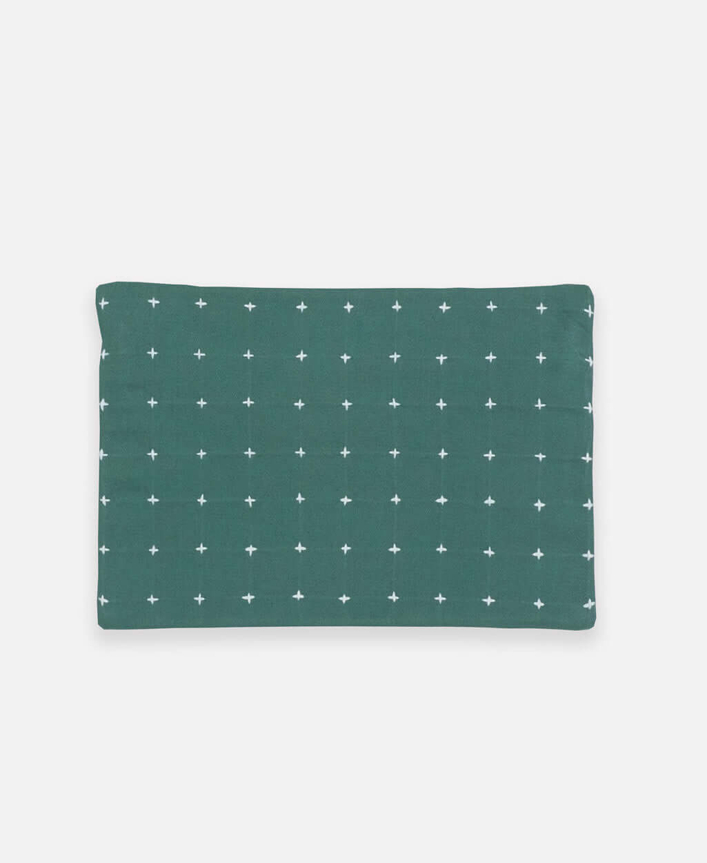 ethically made cotton clutch with modern embroidery in spruce green