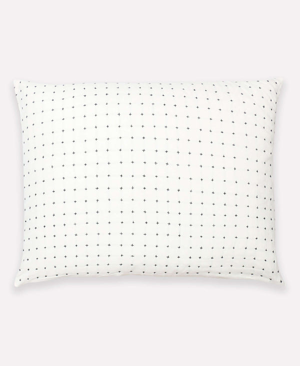 eco-friendly throw pillow with hand embroidered cross-stitching