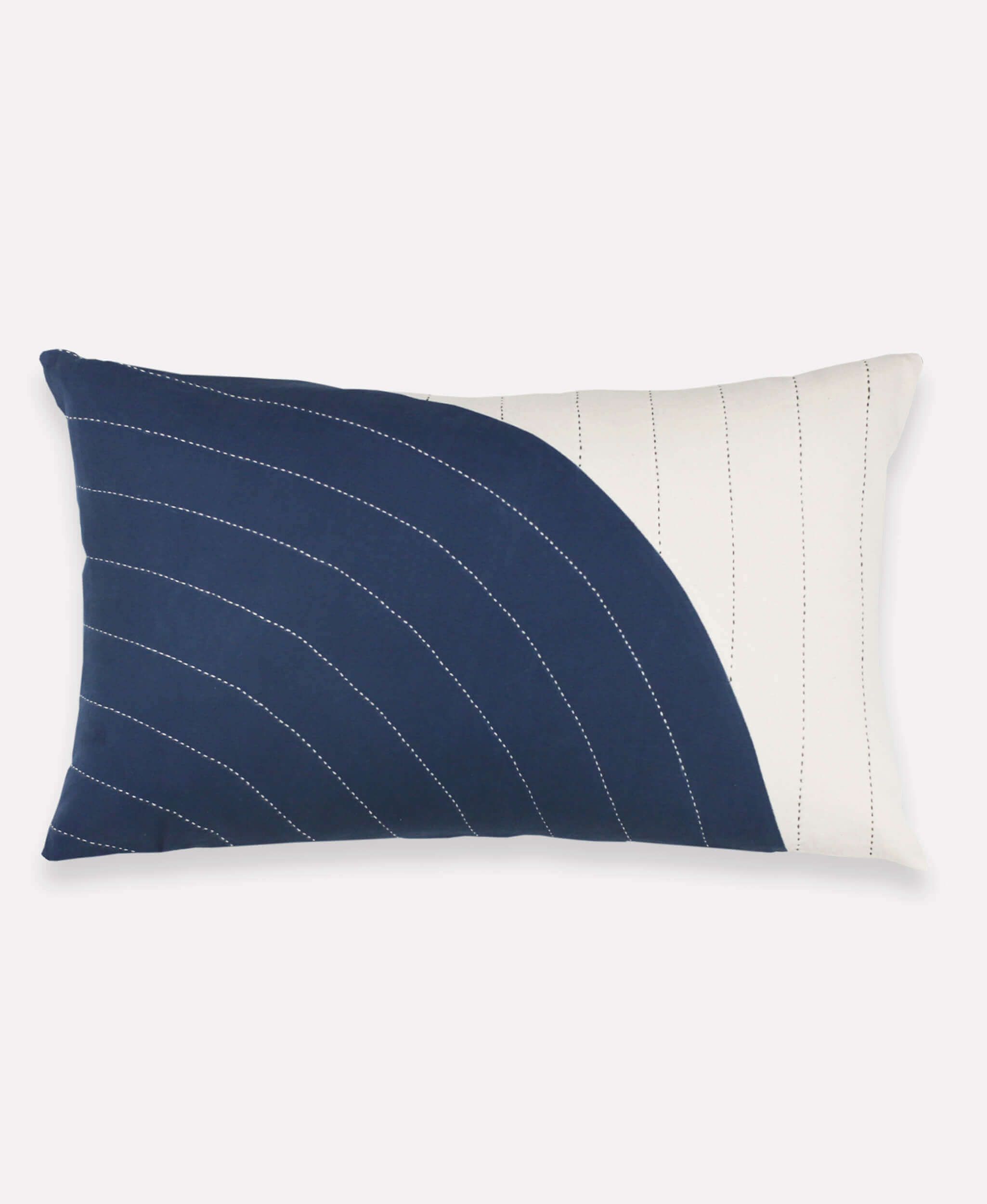 navy blue and white lumbar pillow in modern curve design by Anchal