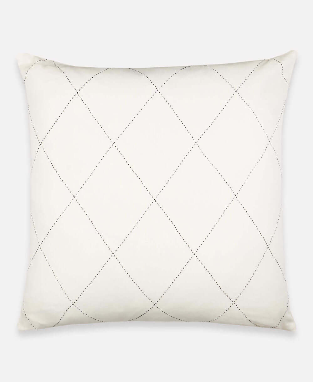 white euro sham with hand-stitched diamond pattern with removable cover