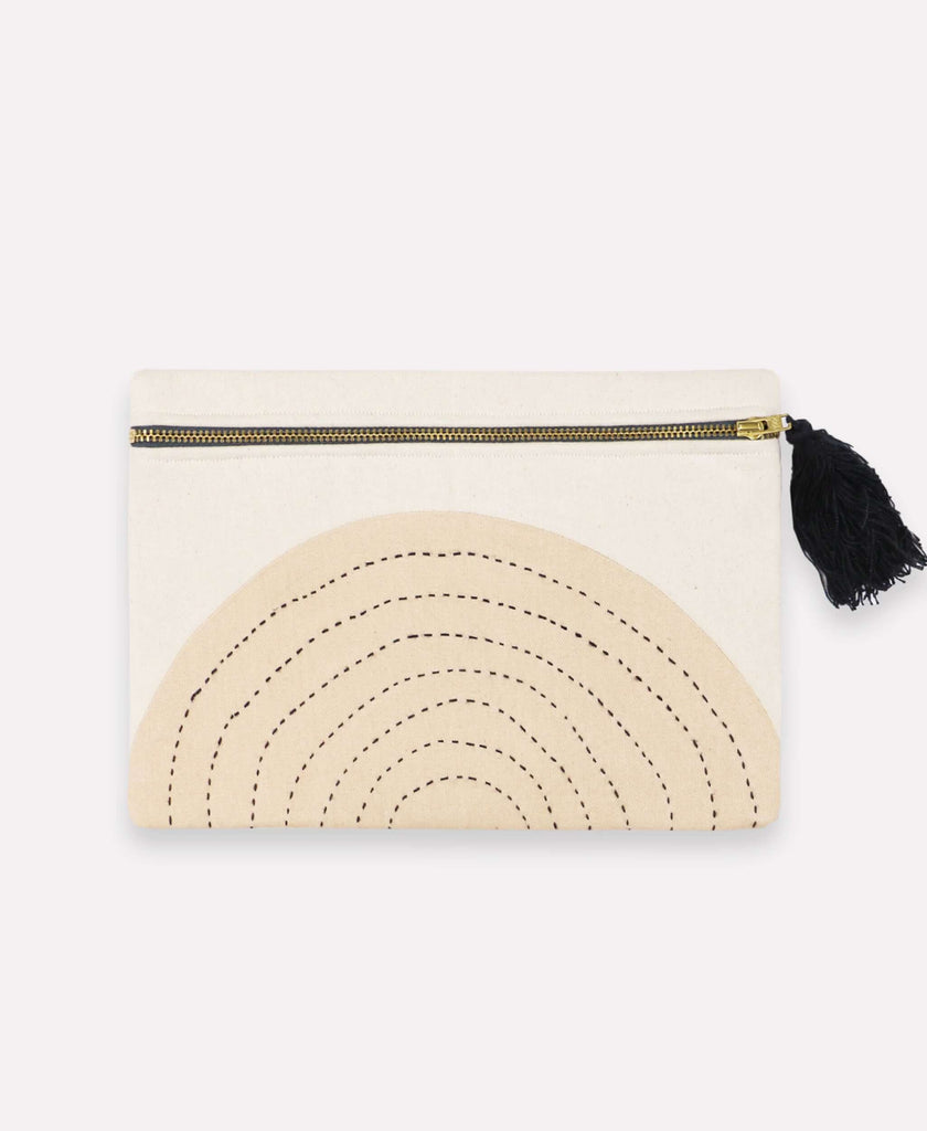 Modern organic-cotton pouch clutch with tonal hand-stitched design