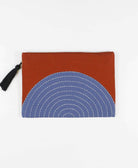 organic cotton rust orange and slate blue clutch with tassel zipper pull