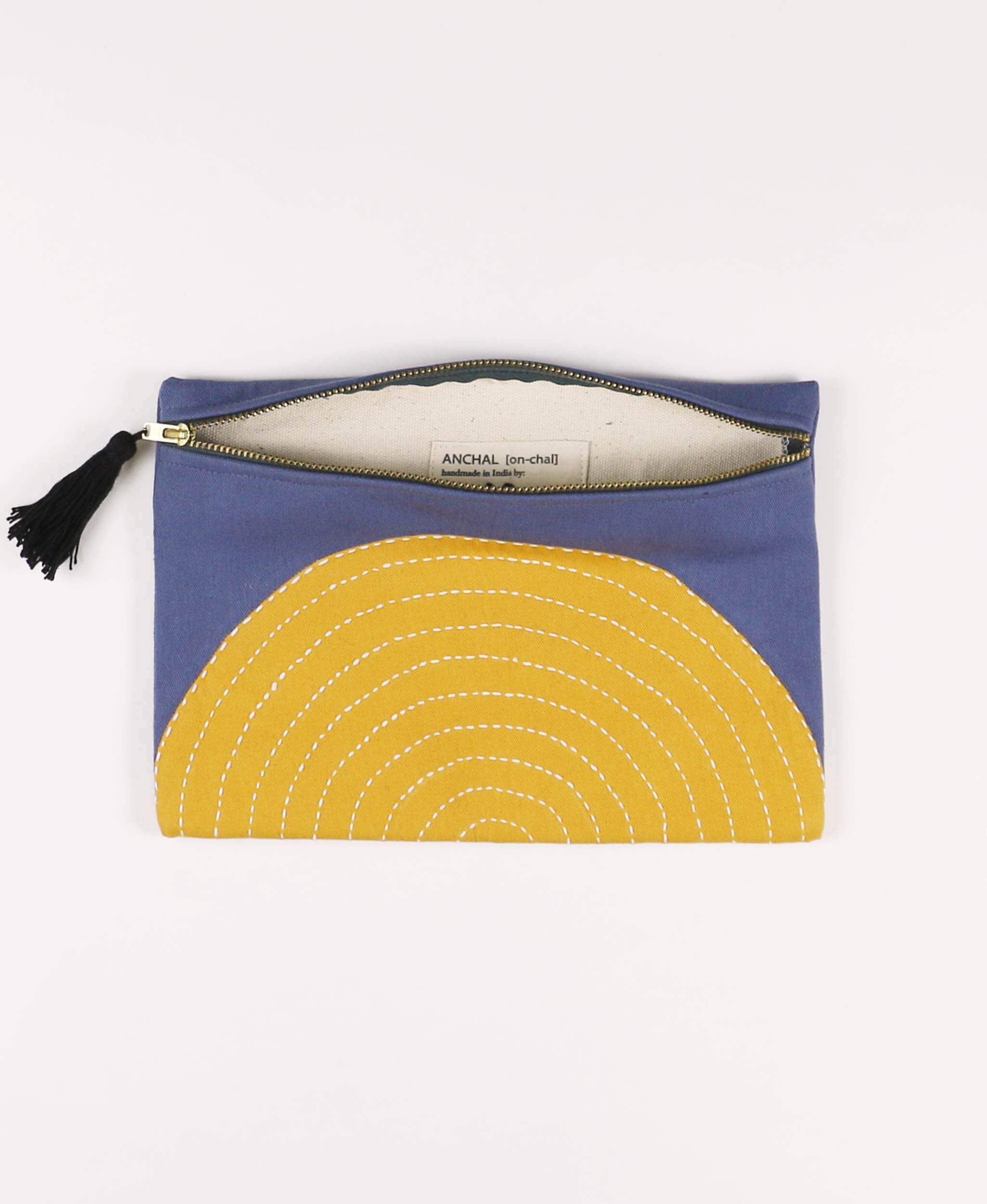 Anchal artisan made pouch with zipper closure and canvas lining