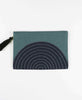 canvas pouch with tassel zipper pull in navy blue and spruce green