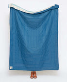 hand-stitched modern kantha quilt in cobalt blue and sky blue by Anchal Project