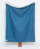 hand-stitched modern kantha quilt in cobalt blue and sky blue by Anchal Project