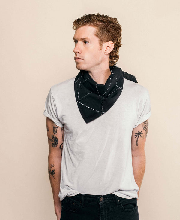 modern graphic bandana made from organic cotton with embroidered design