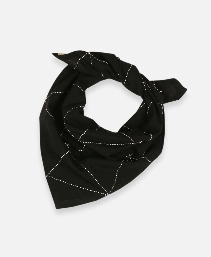 Anchal Project organic cotton bandana scarf with hand-stitched geometric pattern in charcoal black