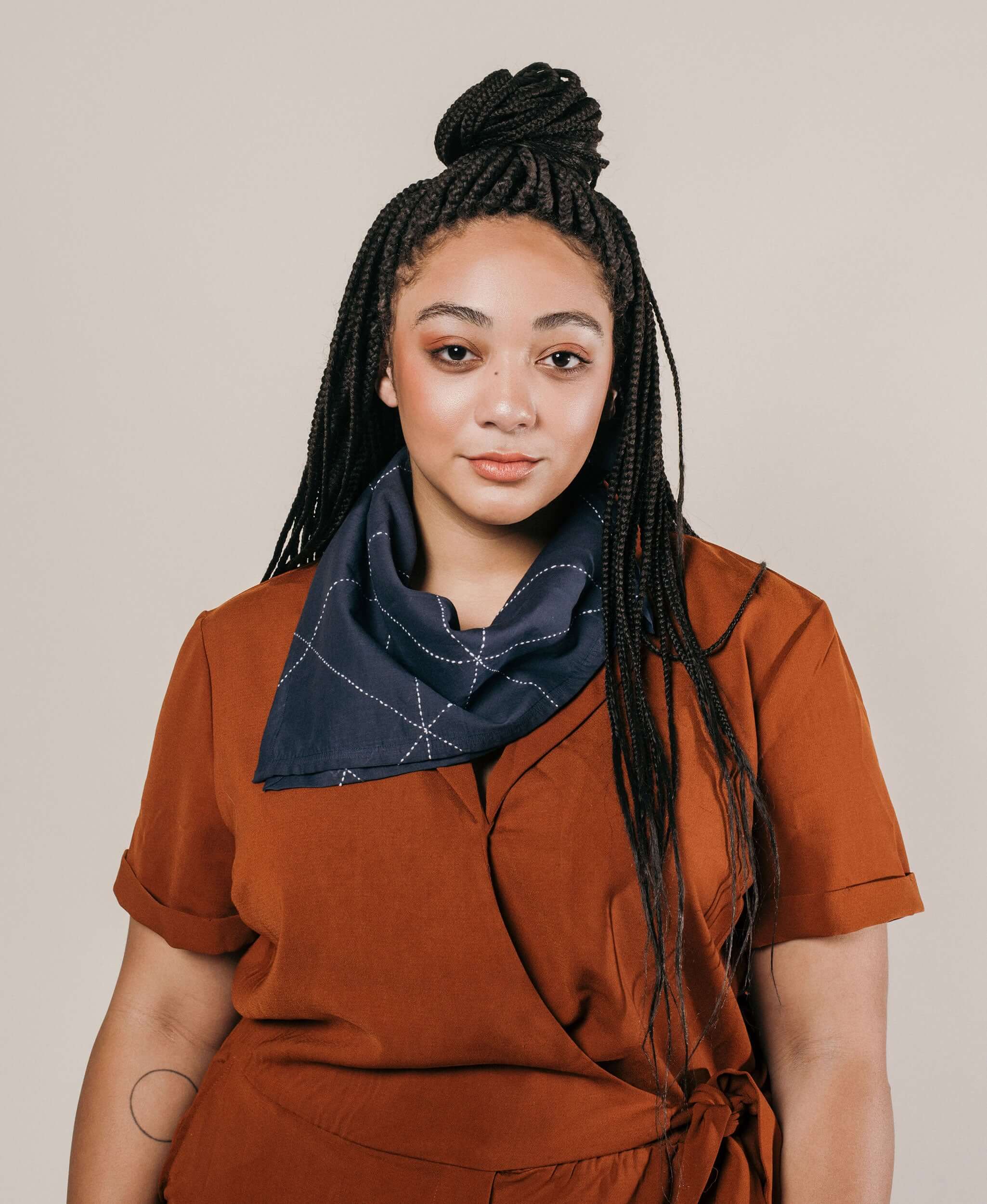 Navy blue geometric stitched bandana made from organic cotton