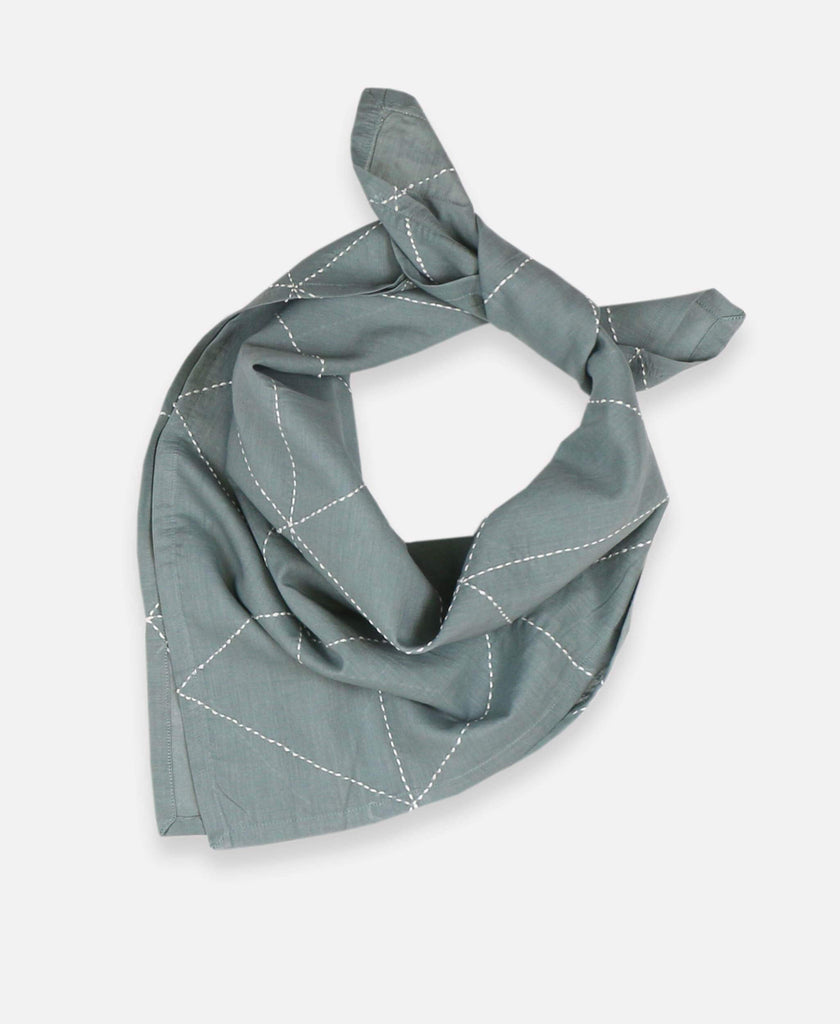 Anchal Project organic cotton bandana scarf with hand-stitched geometric pattern in spruce green