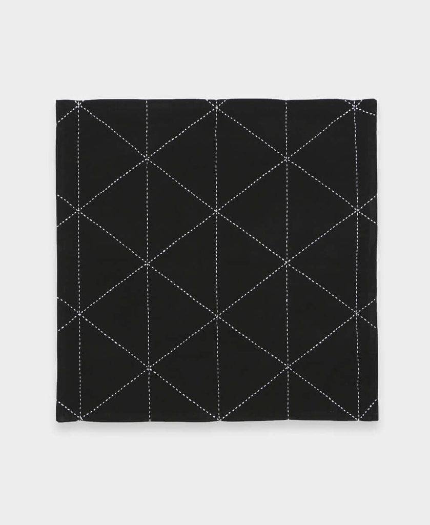 black organic cotton embroidered napkin set with grid pattern handmade by artisans in India