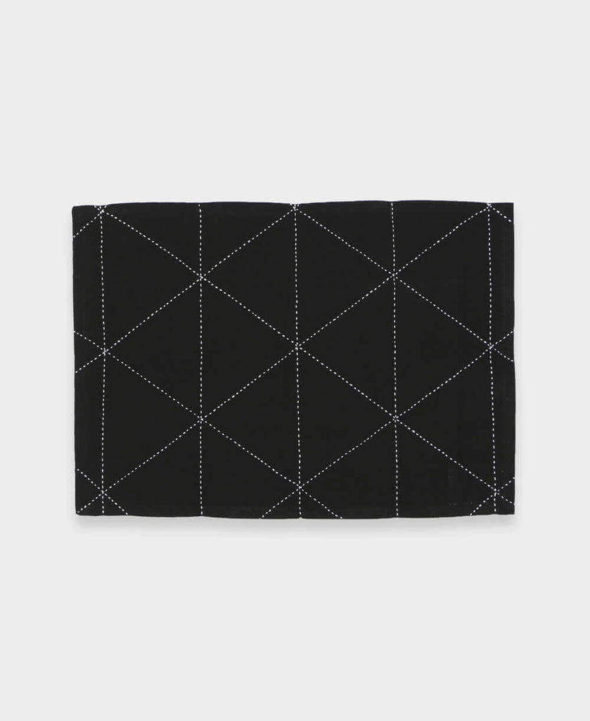 organic cotton cloth embroidered placemat set in black grid pattern handcrafted in India by female artisans
