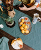 modern breakfast tablescape with spruce green embroidered organic cotton table runner by Anchal Project