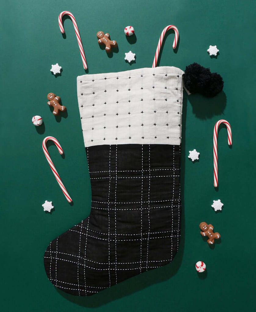 Embroidered Monochromatic Holiday Stocking