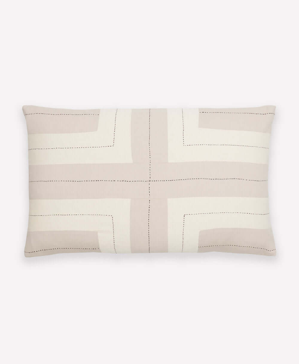 Ivory and beige cross stitch throw pillow made form organic cotton