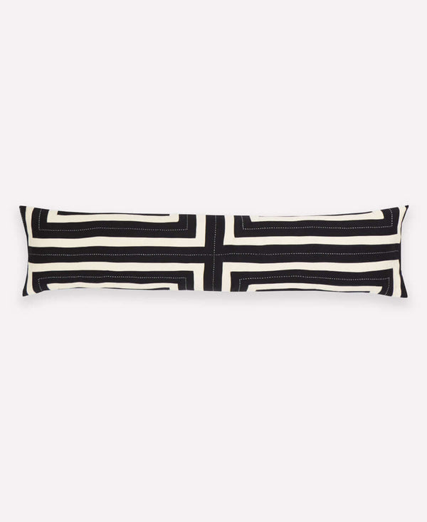 Ivory and black cross design lumbar pillow made from organic cotton