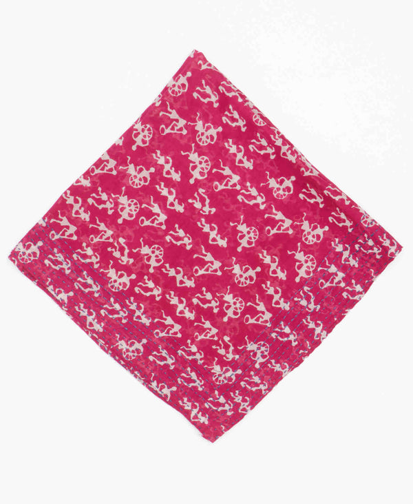 Magenta square scarf with a white traditional pattern