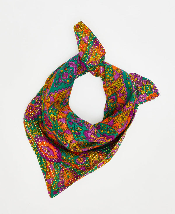 multicolored fair trade bandana handmade by women artisans using  2 layers of repurposed vintage cotton saris