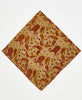 beige cotton bandana with orange and red paisleys and traditional kantha stitching along the edges of the bandana 