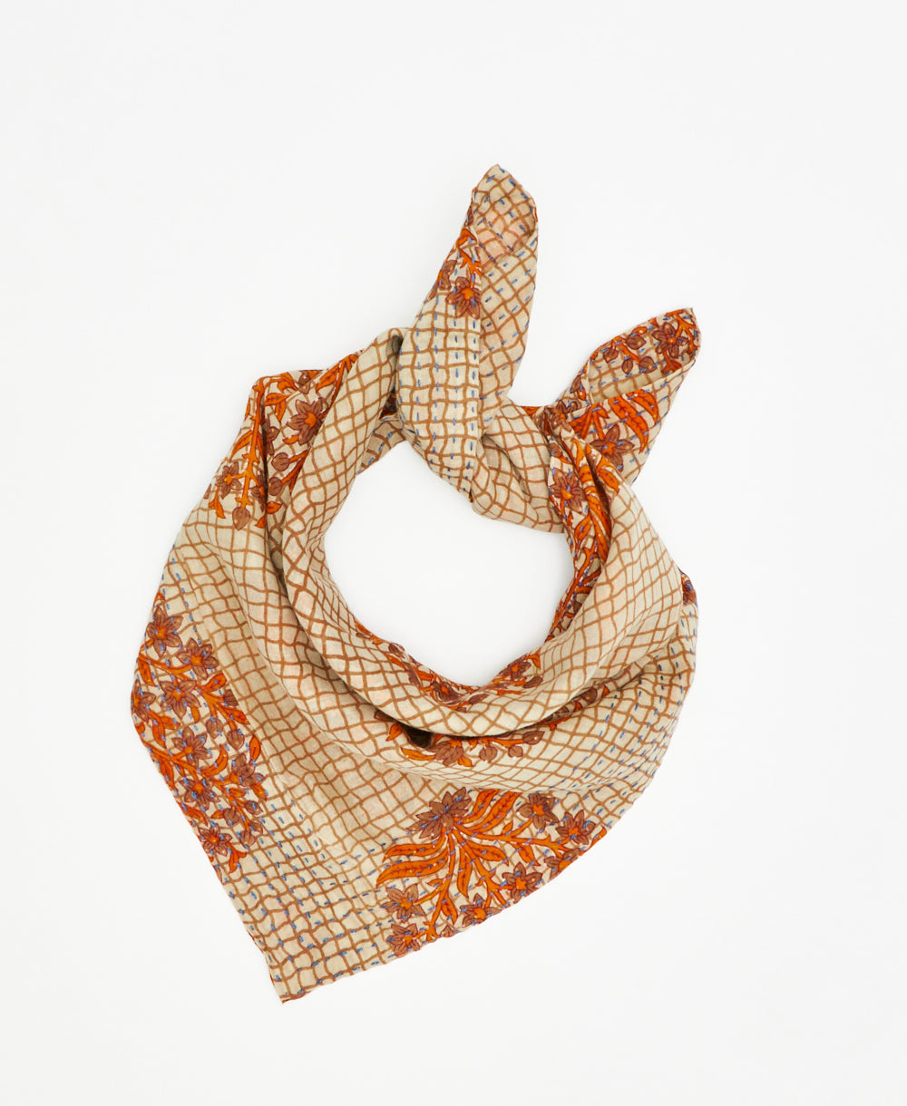 geometric fair trade bandana handmade by women artisans using 2 layers of recycled vintage cotton saris