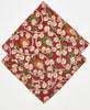 burgundy floral bandanas stacked on top of each other to show different thread colors. one has white kantha stitching while the other has green kantha stitching