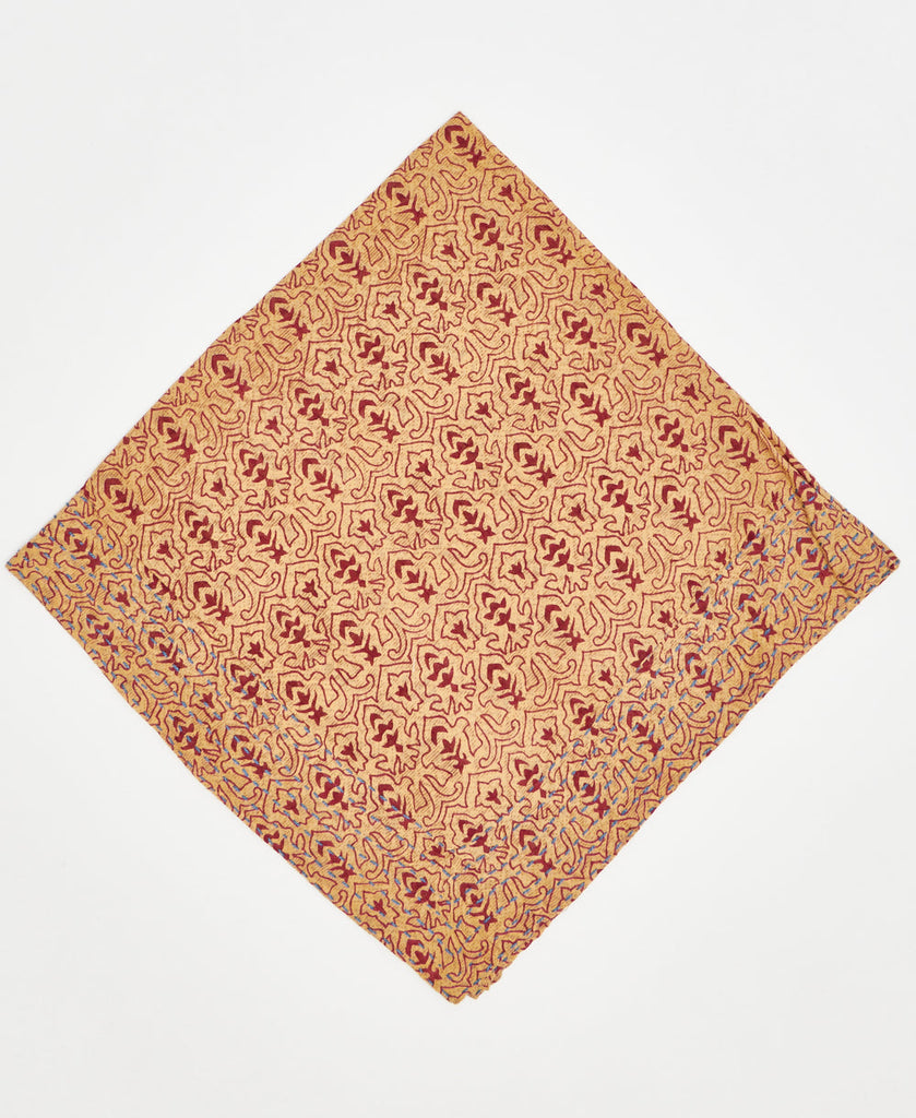 beige cotton bandana with burgundy geometric patterning 