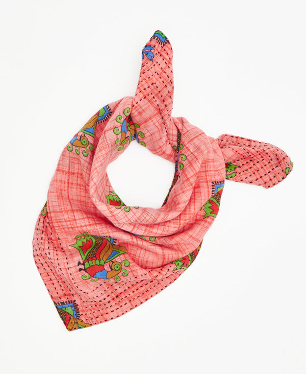coral bandana handmade by women artisans using recycled vintage cotton saris 