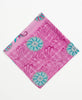fuchsia cotton bandana with dark pink swirls and check pattern and teal flowers and white kantha stitching 