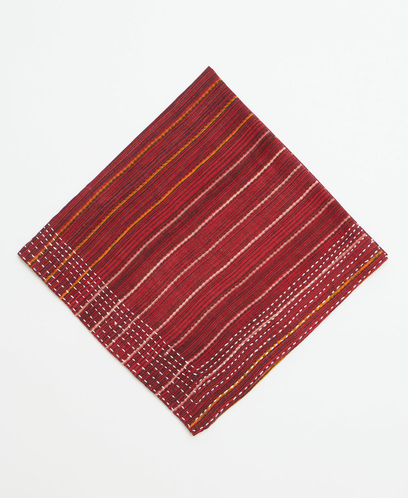 kantha embroidered cotton bandana scarf in red stripes by Anchal