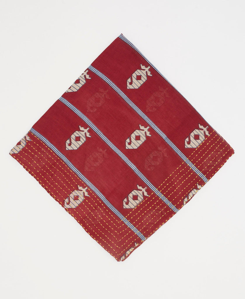 Red one of a kind bandana created using upcycled vintage saris 