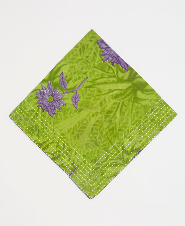 Bright green ecofriendly bandana created using upcycled vintage saris 