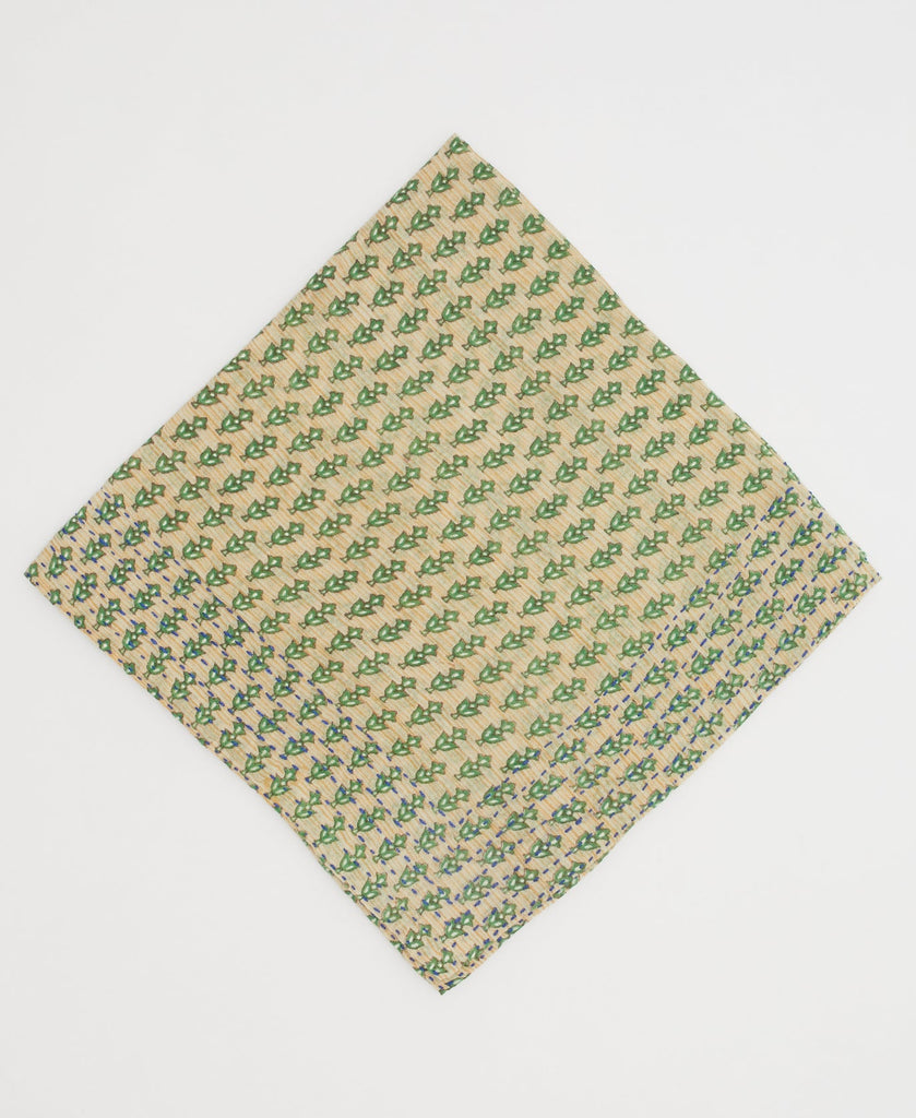 One of a kind bandana created using upcycled vintage saris featuring kantha stitching 