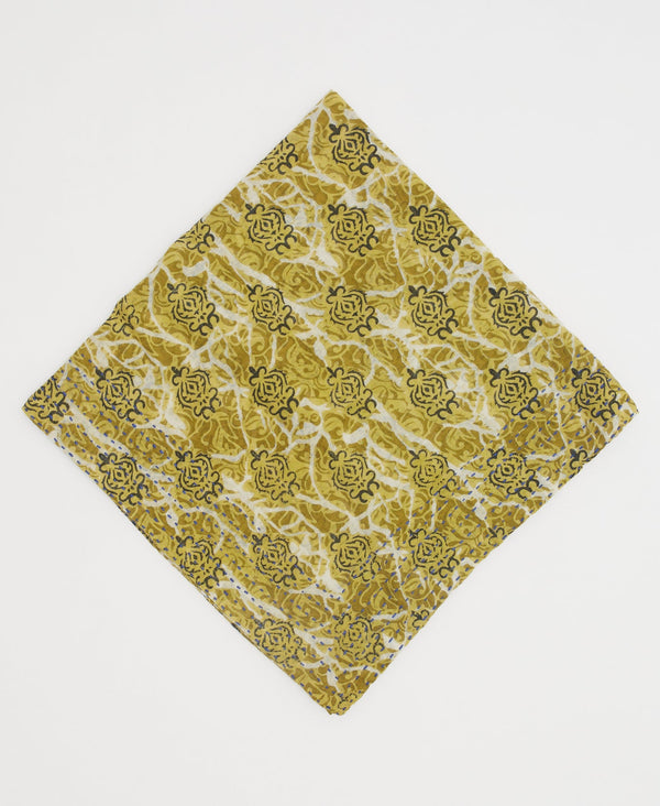 green and yellow one-of-a-kind handmade bandana with blue kantha stitching