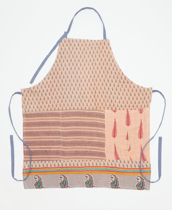 Artisan-made apron created using upcycled vintage saris featuring kantha stitching 