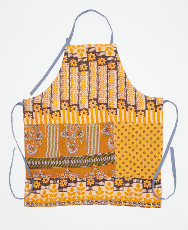 Artisan-made apron created with upcycled vintage saris featuring kantha stitching 