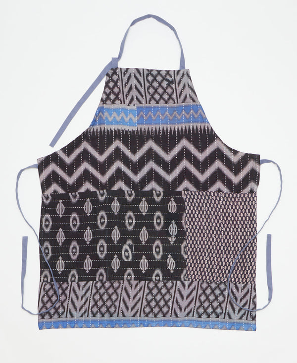 Artisan-made apron created with upcycled vintage saris featuring kantha stitching 