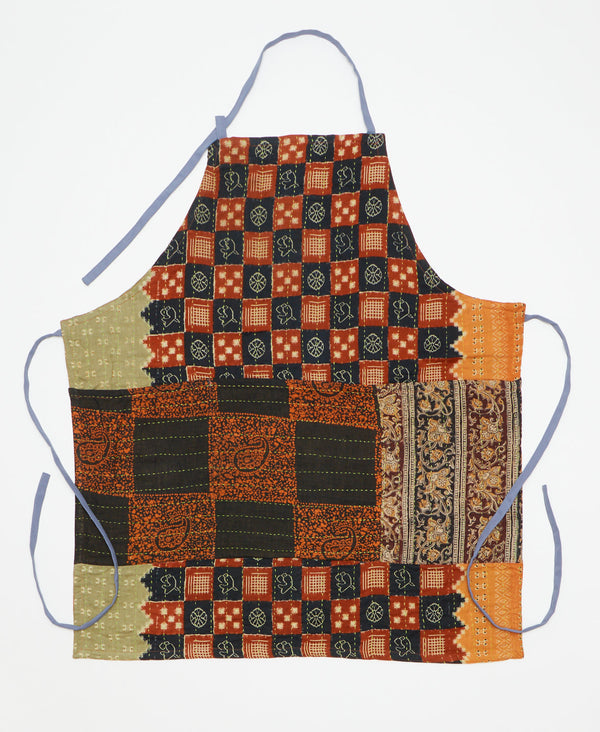 Artisan-made apron created with upcycled vintage saris featuring kantha stitching 