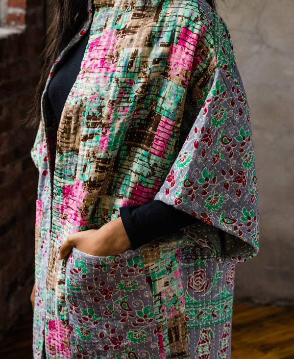 Kantha Cocoon Quilted Jacket - Medium