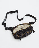 kantha crossbody belt bag with grid pattern in modern black and white