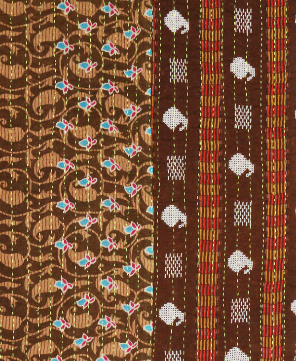 Deep brown colored soft cotton scarf that has traditional pattern work and is one of a kind