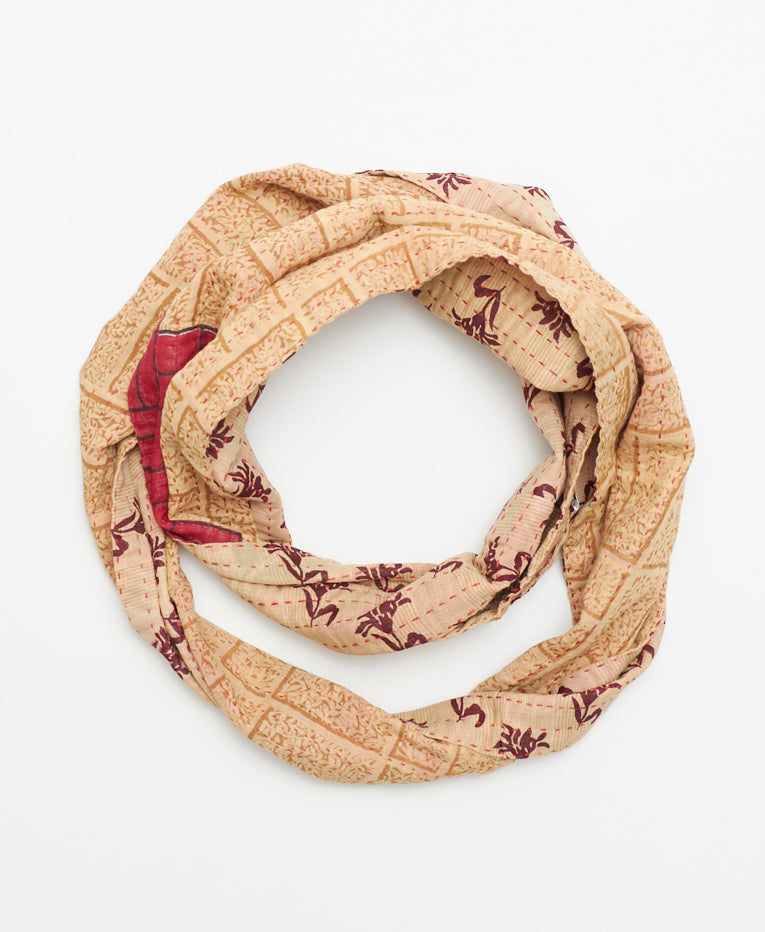 classic neutral infinity scarf handmade by women artisans using upcycled vintage cotton saris