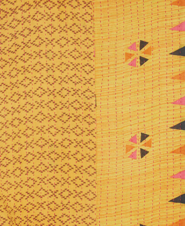 Artisan made soft cotton loop scarf with pink kantha stitching