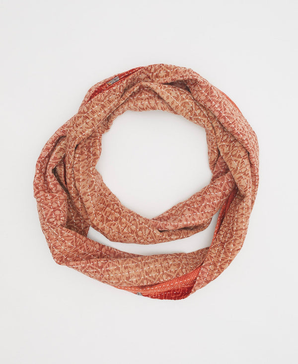 Red and beige recycled cotton infinity scarf