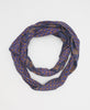 violet cotton infinity scarf with contrasting orange details and white kantha stitching
