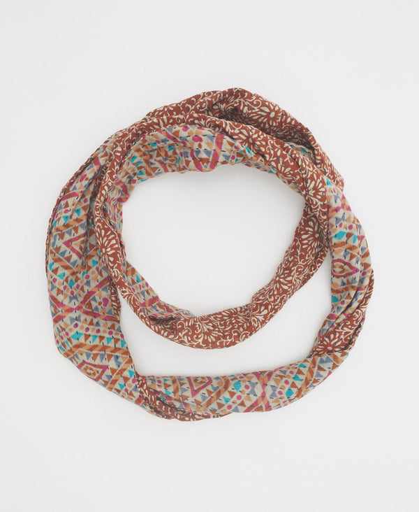 traditional multicolored soft cotton infinity scarf with hand embroidered kantha stitching