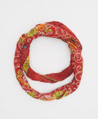 red soft cotton infinity scarf sustainably handmade by women artisans in Ajmer, India