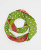 green and red cotton infinity scarf with blue kantha stitching
